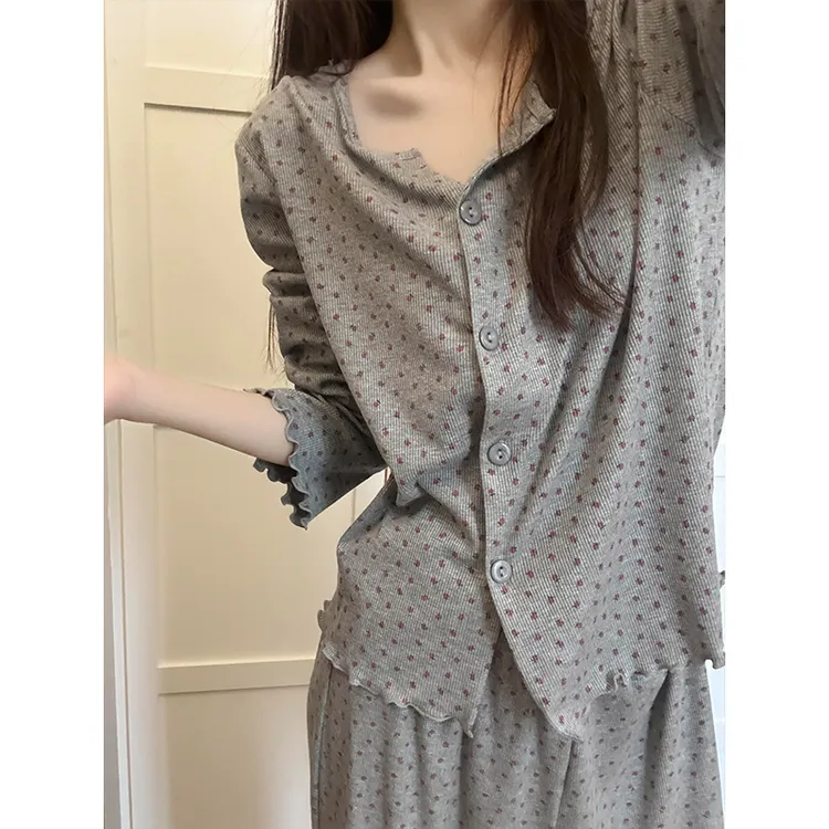 韩系碎花开衫长袖睡衣女秋季春秋爆款长裤可外穿家居服睡衣秋款女