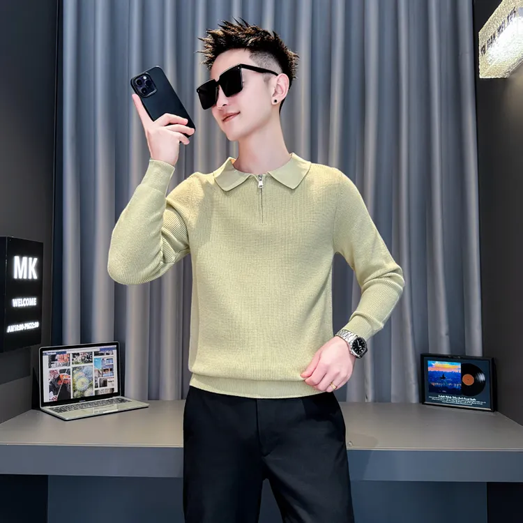 男士半拉链毛衣潮牌翻领内搭线衣黑色打底衫秋冬季新款休闲针织衫