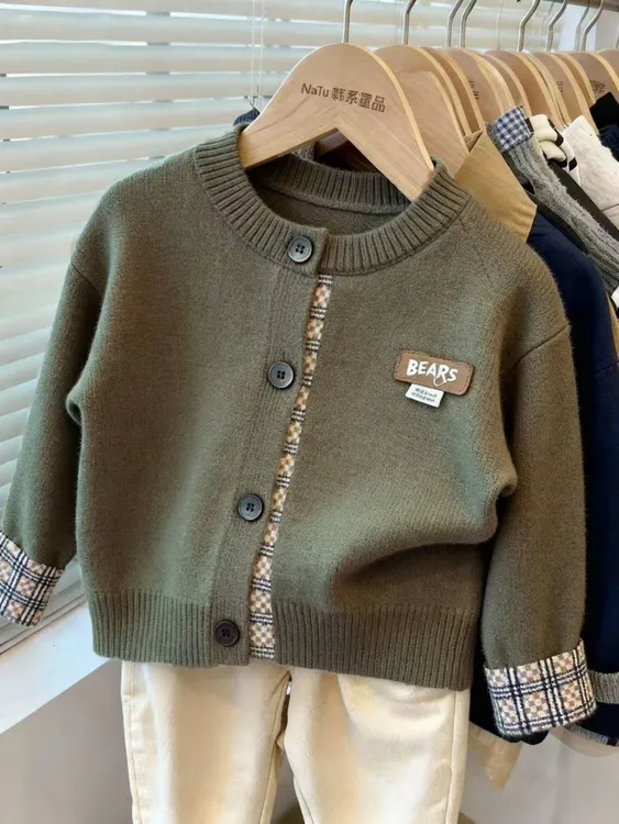 针织衫韩版毛衣字母春秋男童圆领加厚洋气风格厚款