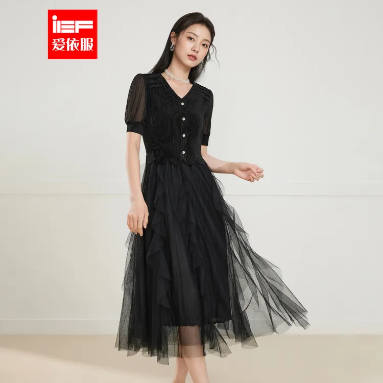 IEF/爱依服连衣裙2025夏季新款韩版成熟优雅气质通勤修身连衣中裙