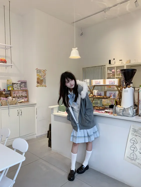 lulu制服连帽开衫jk宽松日系学院风可拆卸毛领多色卫衣外套加绒女