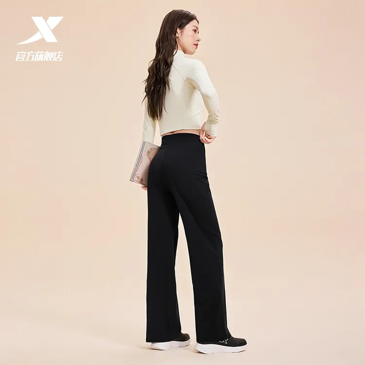 特步宽松休闲长裤女士2025秋季新款户外百搭运动裤直筒阔腿裤-D