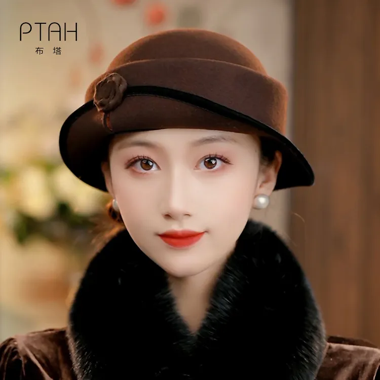 布塔羊毛小礼帽女士秋冬新款羊毛呢蓓蕾帽高级感显脸小帽子PT1399