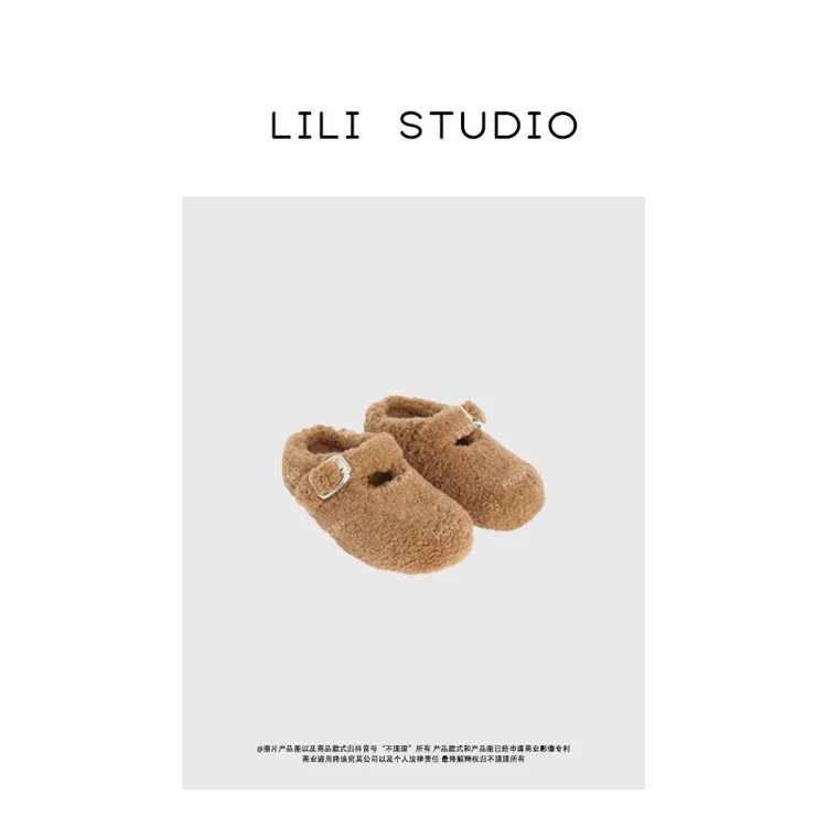 PCNY「慕斯羔羔毛」不理理冬季新款小众女装加厚保暖拖鞋女