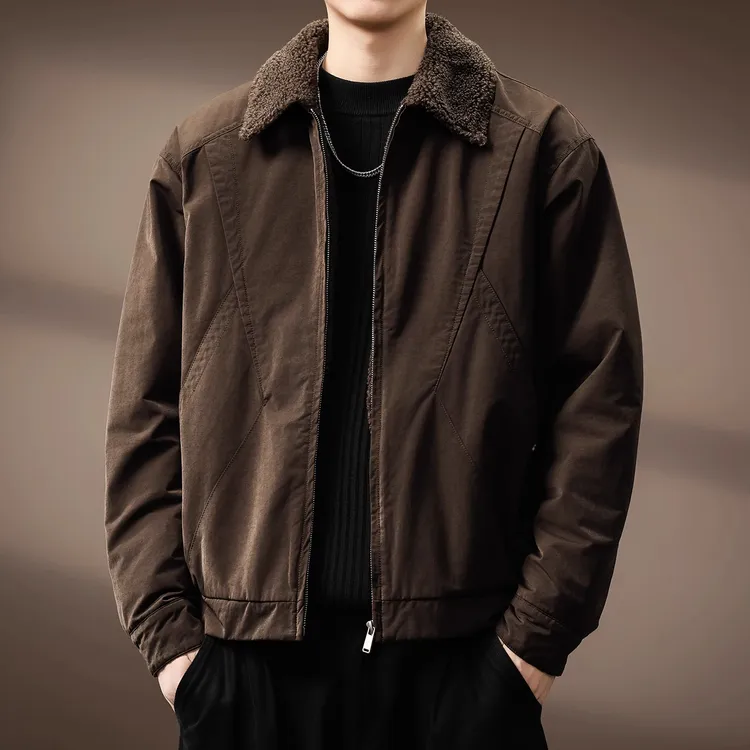 座山雕毛领羊羔绒工装棉服男士冬季高端美式重磅棉衣保暖棉袄外套