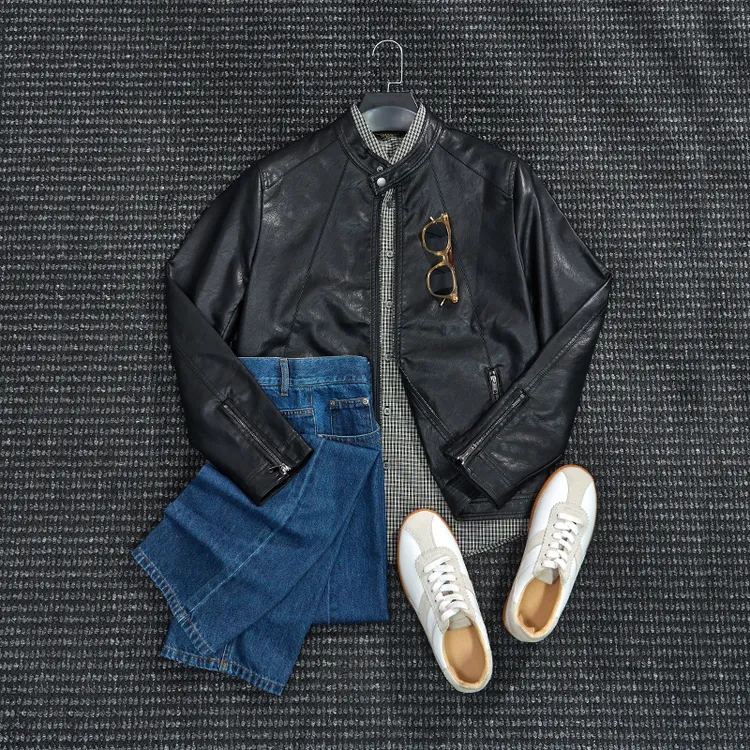 Gentrix美式休闲百搭立领PU软皮衣男士高级感机车服皮夹克男外套
