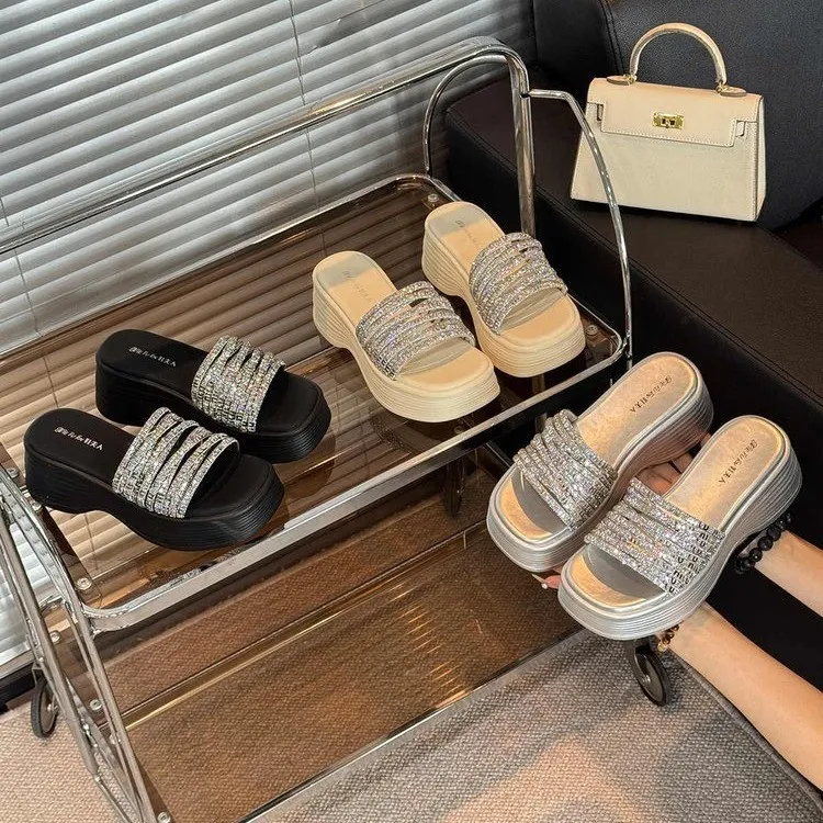 增高一脚蹬舒适2025厚底增高外穿拖鞋女夏季ins沙滩透气一字凉拖