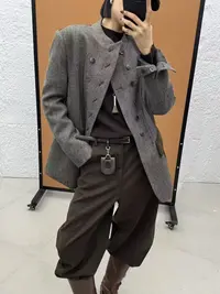 19201潮女时尚轻奢拼接羽西装外套气质休闲设计师百搭