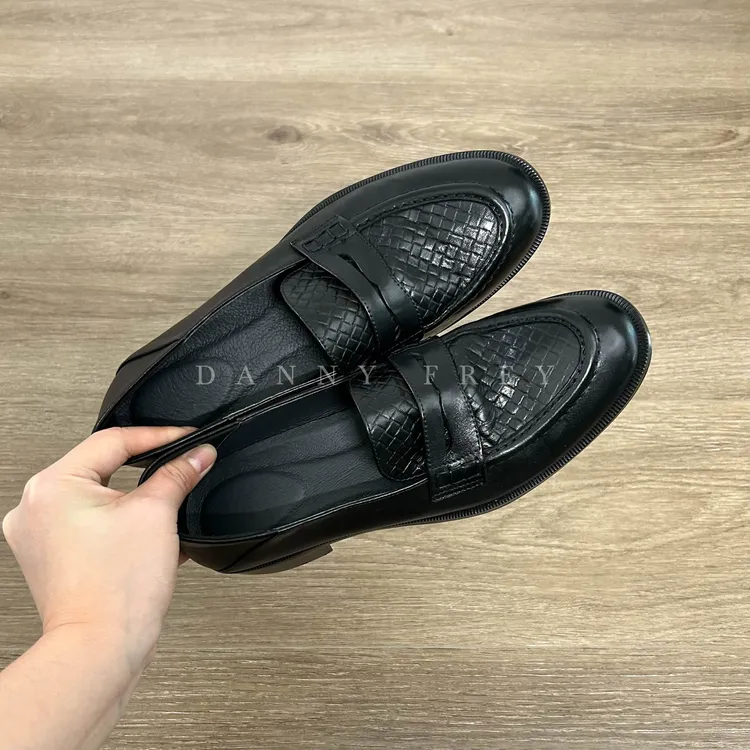 Dannyfrey复古英伦风编织乐福鞋女一脚蹬真皮圆头百搭单鞋3.3CM