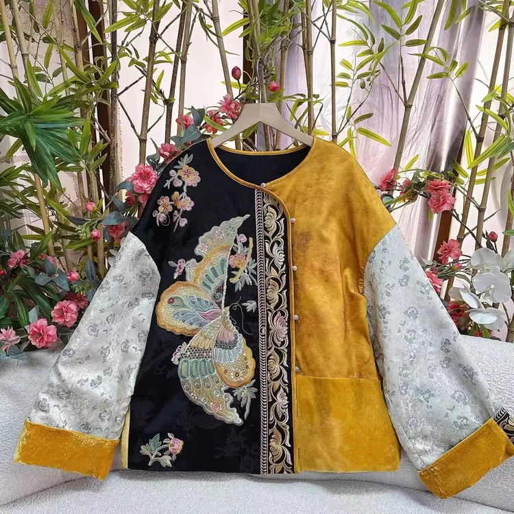 新中式国风圆领重工提花刺绣宽松休闲日常百搭气质短款外套6969