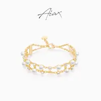 AIAX 镀K金 轻奢气质时尚百搭精致双链珠珠手链TSS7851