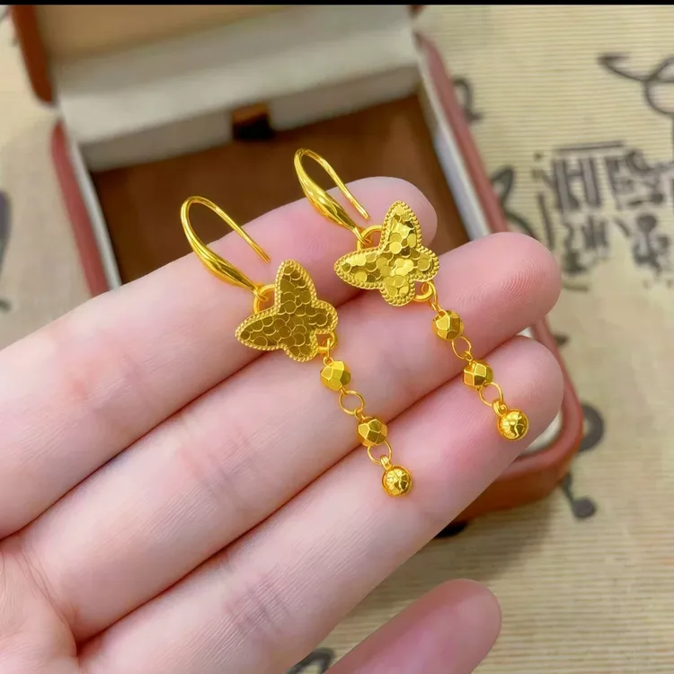 铜合金耳饰 龙鳞蝴蝶镭射珠轻奢耳坠轻奢风