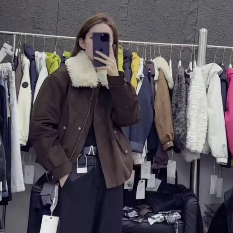 拉链韩版短款翻领ins秋冬立领女款拼接厚款