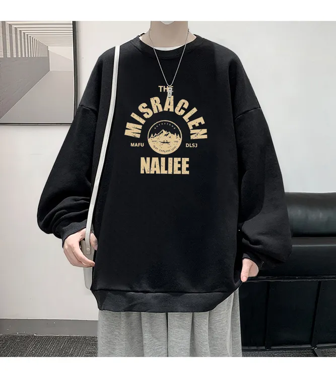 潮流卫衣圆领慵懒时尚秋冬款宽松oversize加绒加厚青少年通勤上衣