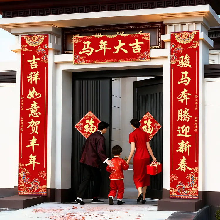春节对联农村大门春联入户门贴福字院子春节马年福字对联布置装饰