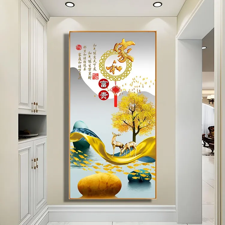 【家和富贵】入户玄关新中式装饰画万事兴走廊过道墙画挂画晶瓷画