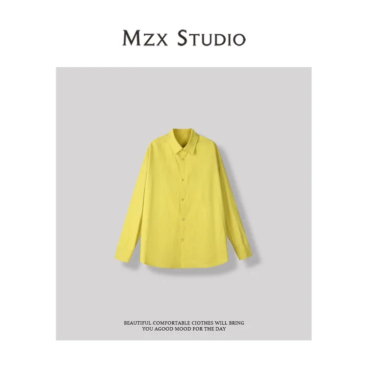 MZX春夏全棉清爽休闲纯棉翻领小众长袖衬衫SY7983-F