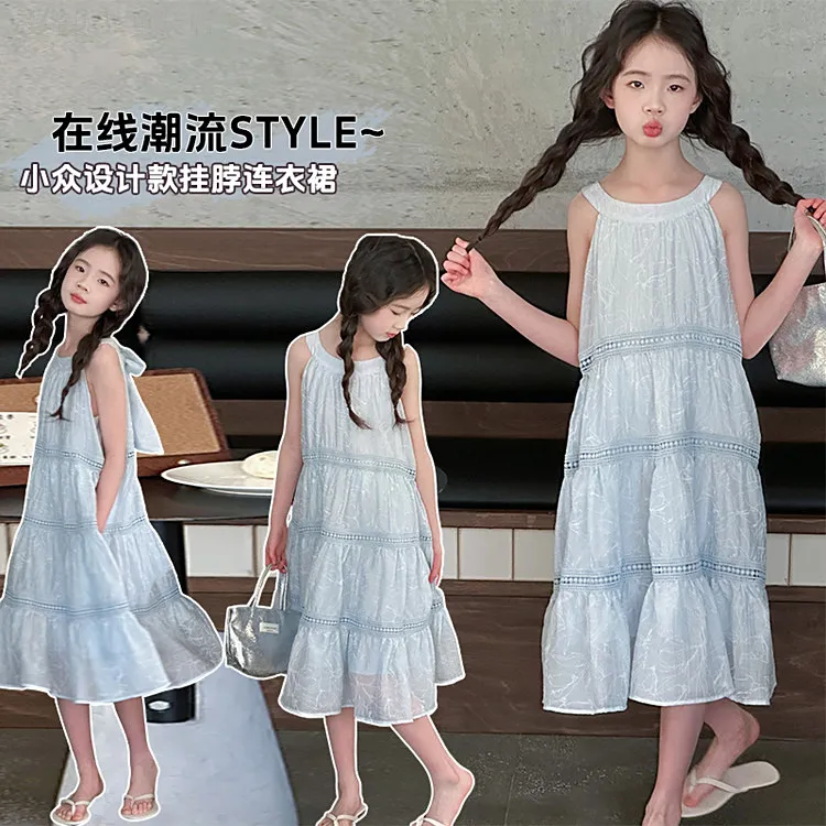 女童连衣裙2025新款夏季儿童中大童女孩夏季吊带裙公主裙沙滩裙仙