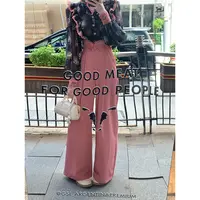 现货【一生罗曼】温柔百搭设计感腰头立体花朵阔腿穿搭长裤K567