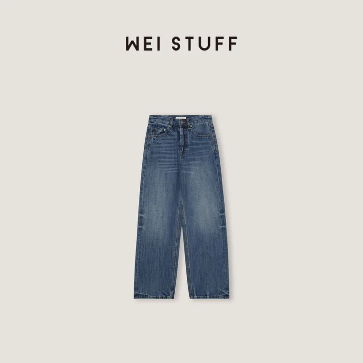 WEI STUFF “纽约牛仔” 100棉直筒高腰超模牛仔裤10453 