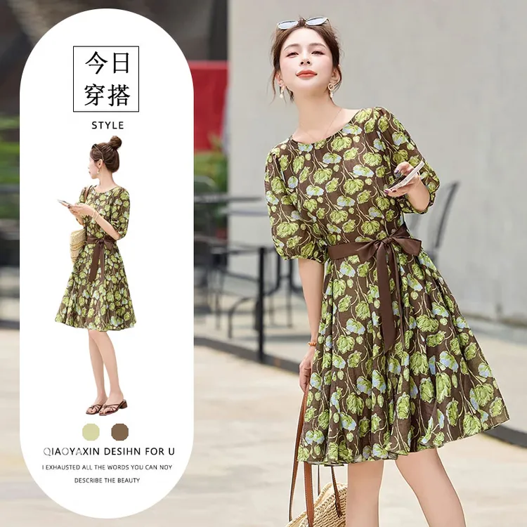 高端精致独特连衣裙夏装新款时尚气质印花遮肚减龄显瘦高级感裙子