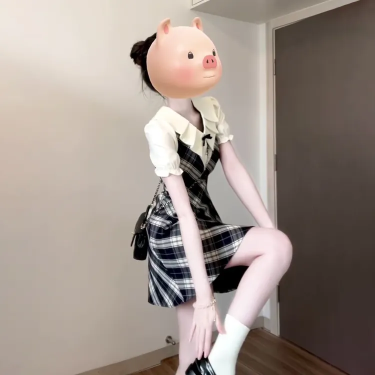 韩系学院风假两件格纹连衣裙子女夏季2025新款小个子收腰a字短裙