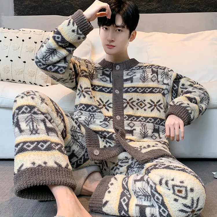 【童屿麋鹿】青年男莎粒绒家居服套装秋冬可外穿暖绒保暖法兰绒睡衣
