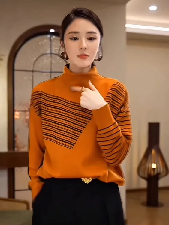 秋冬新款时尚双面穿高领毛衣女外穿内搭高级感宽松百搭针织衫爆款