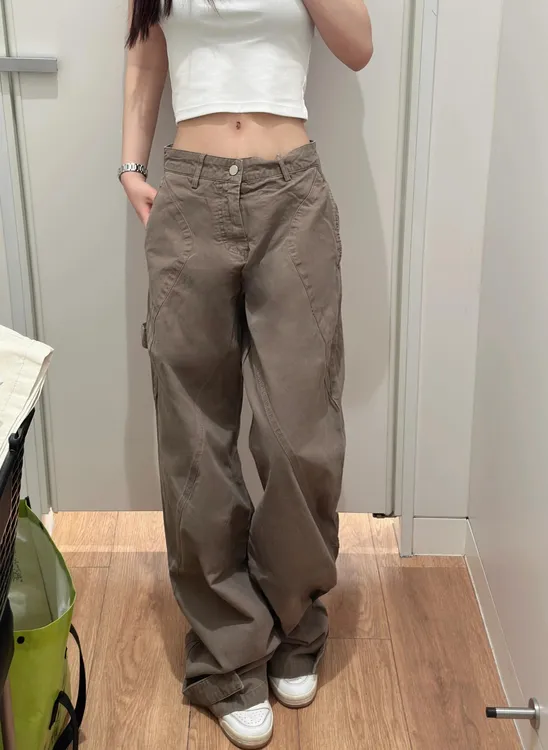 微胖mm高街复古纯色休闲牛仔裤女夏季新款阔腿重工设计感工装裤子