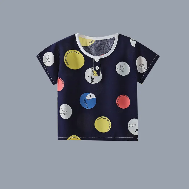 夏季男童单件家居服儿童短袖女童宝宝睡衣绵绸上衣棉绸薄