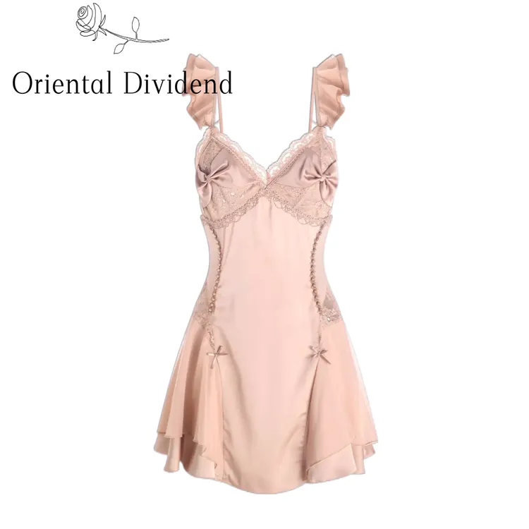 【大曲线】睡衣女带胸垫性感大露背蕾丝吊带睡裙女款家居服裙子Q30