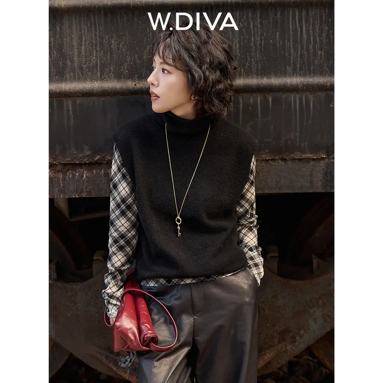 W.Diva【归宿】康赛妮100牦牛绒秋冬复古智感高领无袖毛衫54Z033296
