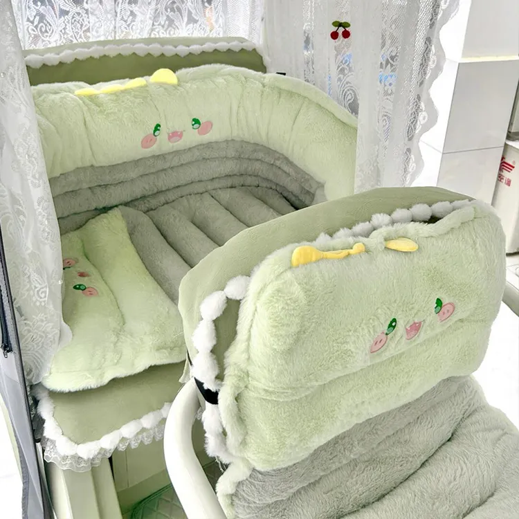 三轮车加厚毛绒坐垫冬季保暖垫靠背一体后排防寒卡通垫改造通用