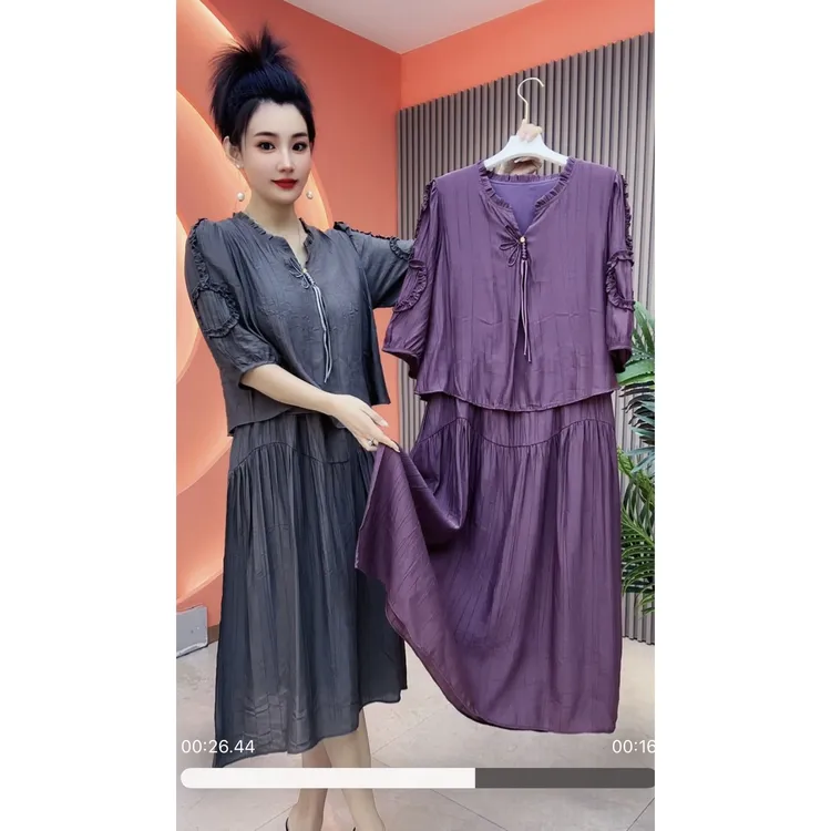 8907深圳定制款花纹假两件长裙（105cm左右）