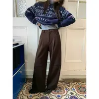 XiANJiE 2025秋季日系坑条宽松直筒休闲裤女高腰显瘦阔腿裤