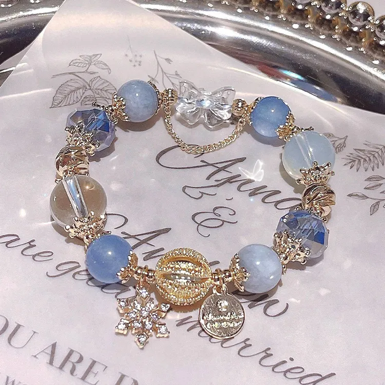 童话海蓝宝蓝水晶白水晶手链条新娘小众冰雪花星空手串圣诞礼物女