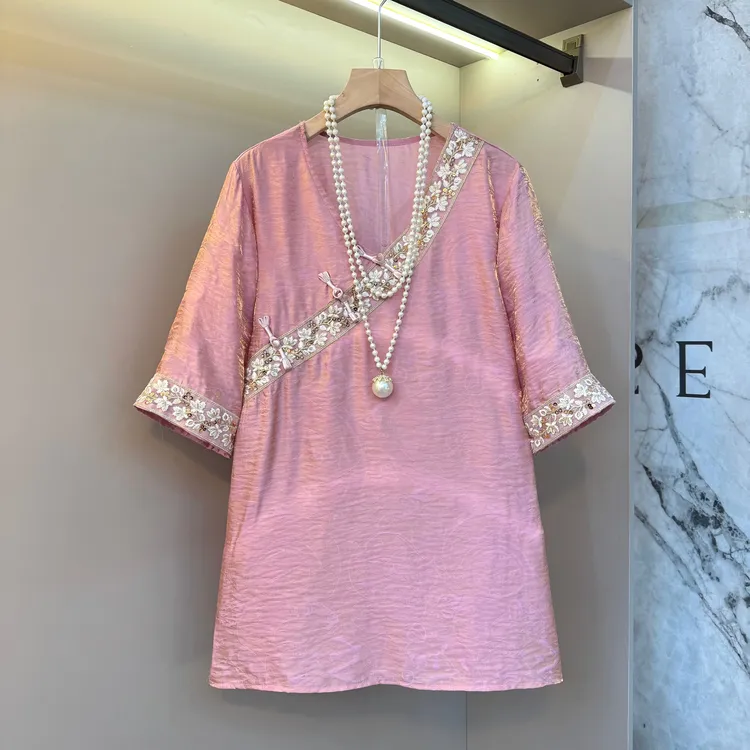 2025新中式国风重工花边斜襟盘扣闪闪渐变色暗花大衫250925