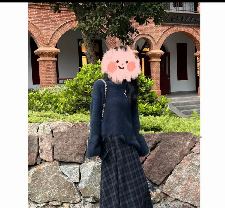【韩系学姐】秋冬高腰设计感时尚格子气质半身裙+毛衣套装女
