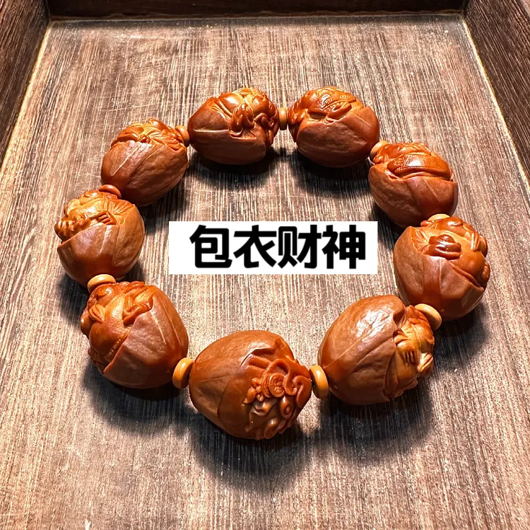 老油核八方来财高端橄榄核手串男款高端核雕八宝财神男士文玩把件