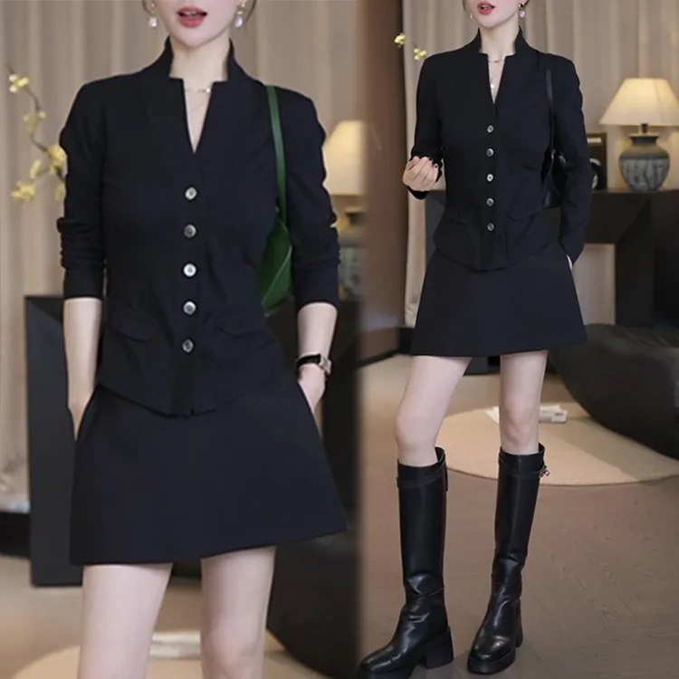 法式小香风时尚套装女2026春秋新款显瘦长袖衬衫外套半身裙两件套