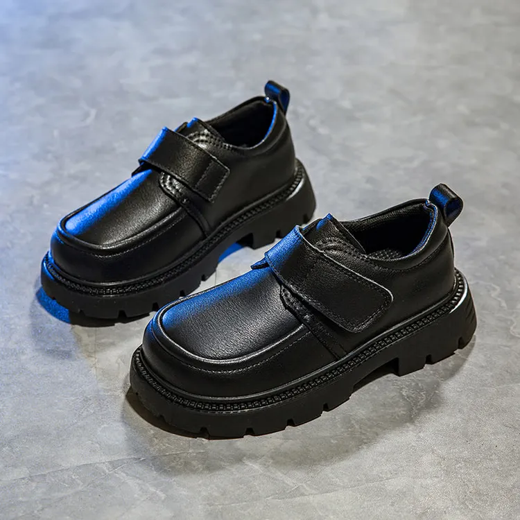 男童皮鞋真皮儿童黑色英伦小学生春秋夏季新款镂空中大童演出宽头