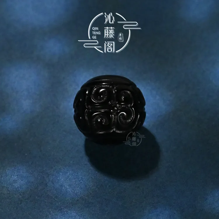 8/10/12MM黑玛瑙回纹圆珠文玩手串手链DIY配饰配珠腰珠顶珠单珠子