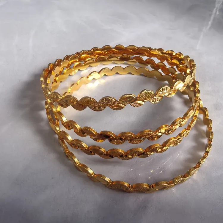 铜合金手镯 民族风印花素款手工气质时尚百搭复古单圈简约金色女