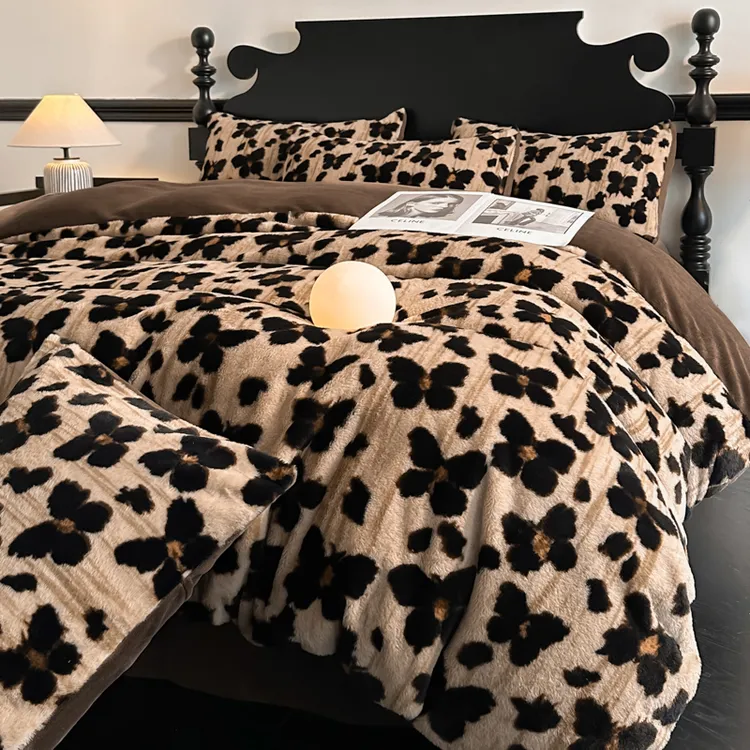 加厚A类高克重兔毛绒四件套双面绒印花轻奢风牛奶绒保暖四件套