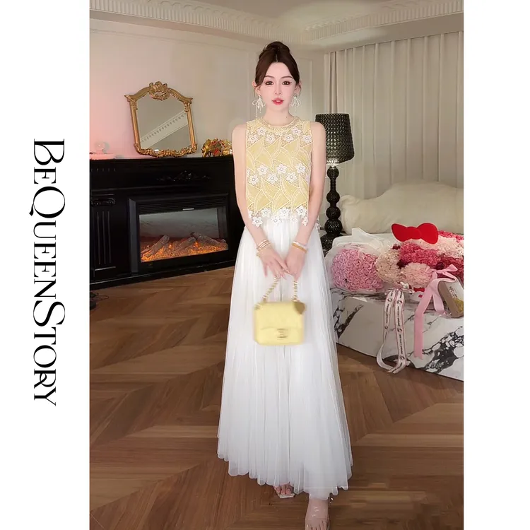 余潇潇【红毯玫瑰】重工松弛慵懒仙女网纱A字松紧腰半裙