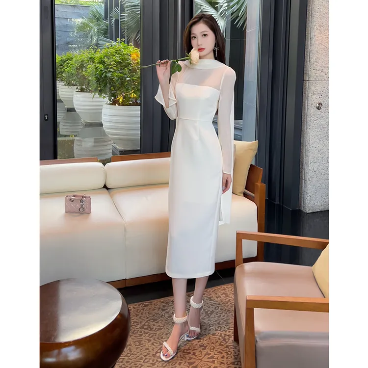格润雅今年流行漂亮连衣裙2025新款韩版女神范拼接修身显瘦中长裙