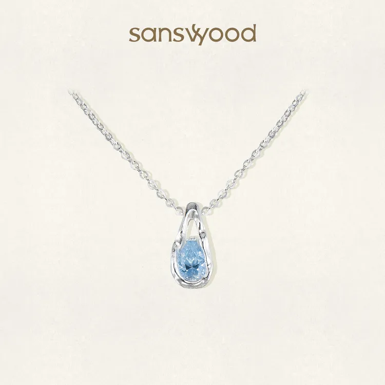 sanswood 莫桑石吊坠 《爱神落泪》镶嵌蓝色水滴莫桑石项链