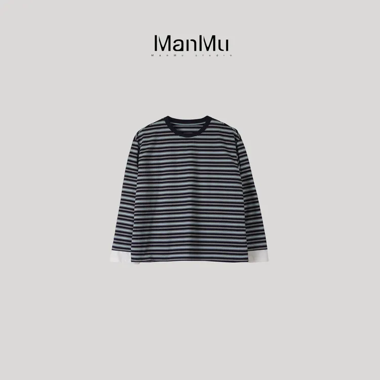 满目ManMu 【张琪专属】高级定制秋季时尚百搭条纹纯棉卫衣350448