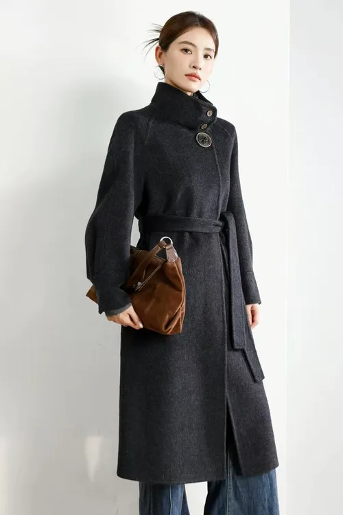 【专柜同款】秋冬新款立领双面呢羊毛大衣外套女气质高级感加厚保暖