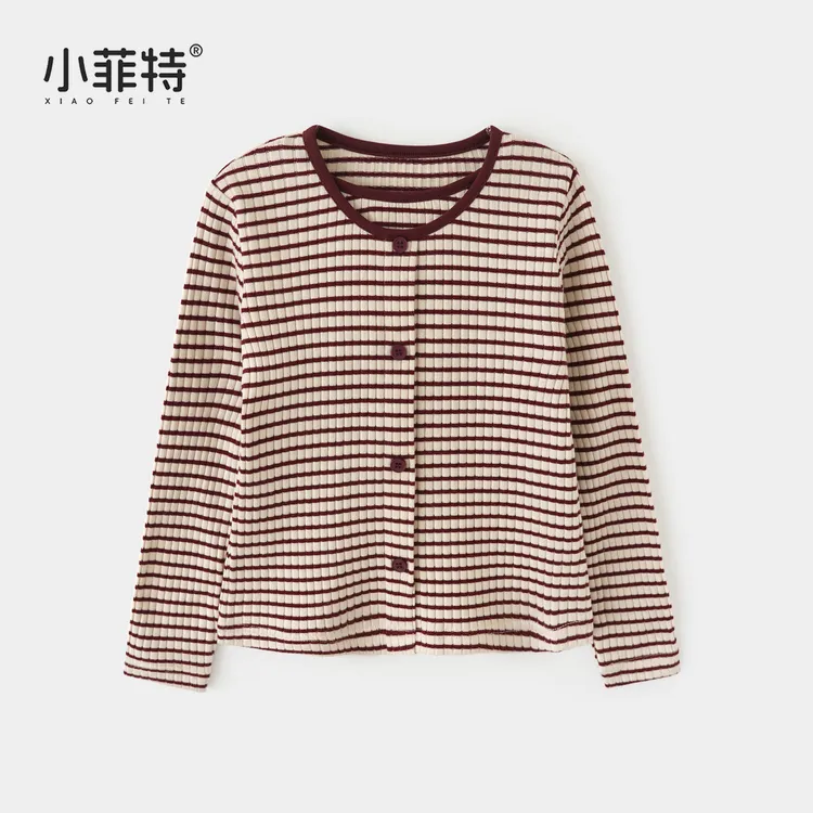 小菲特女童秋冬装新款针织开衫中大童儿童休闲条纹外套YNYQ53182